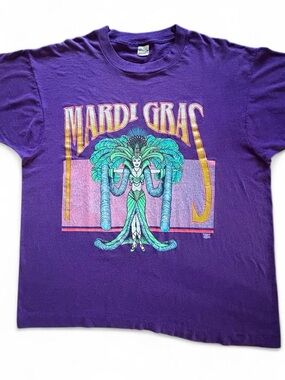 80s Mardi Gras Festival New Orleans Graphic Tee VTG SingleStitch USA Large 22x26